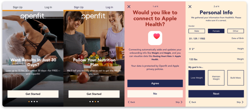 Mobile app, OpenFit